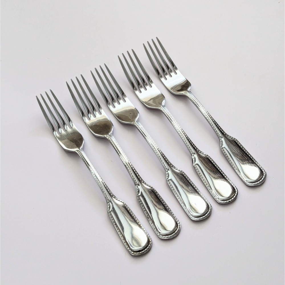Chaps Home Estate 8" Dinner Forks Glossy Stainless Flatware Lot of 5 GUC